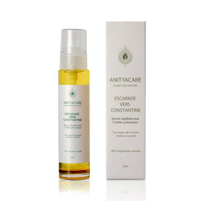 Escapade vers Constantine - Vitalité et Éclat pour Vos Cheveux, Sérum Capillaire aux 7 Huiles Précieuses et Douceur Gourmande de Caramel